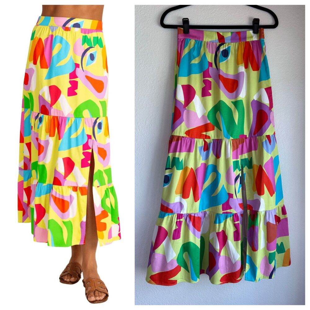 NWT Alden Adair Summer Tiered Maxi Skirt with Slit in Matisse Multicolor Size S